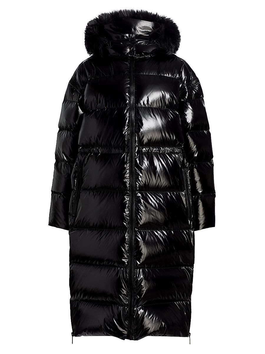Women's Hooded Long Puffer Down Coat - Black - Size XL