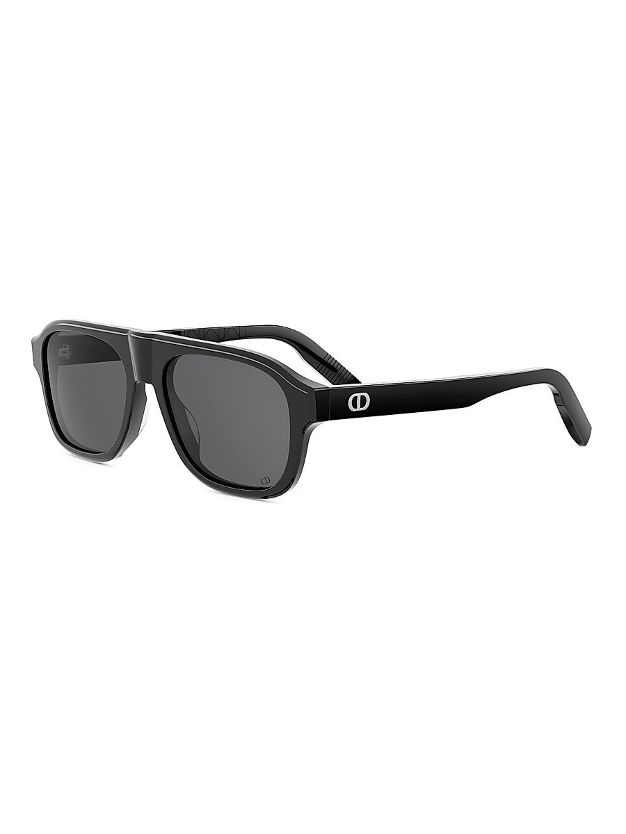 Men's CD Icon A1I 55MM Pilot Sunglasses - Shiny Black And Smoke
