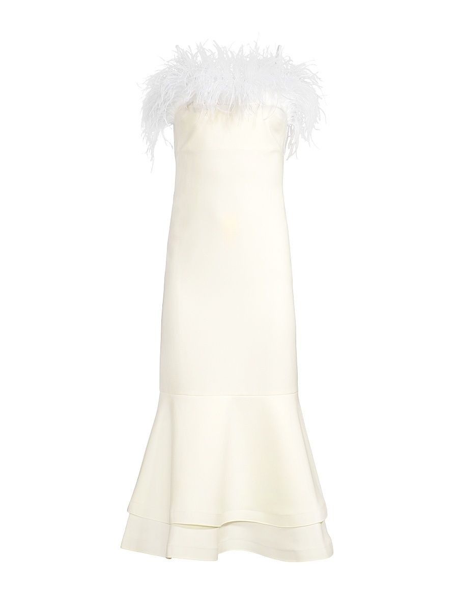 Women's Feather Midi Aurora Dress - White - Size 8