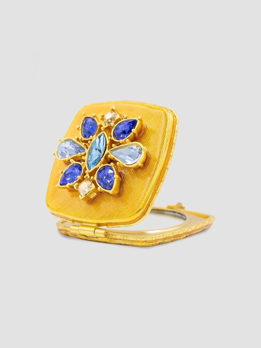 Jay Strongwater Delft Garden Luella Square Jeweled Compact - Delft Garden