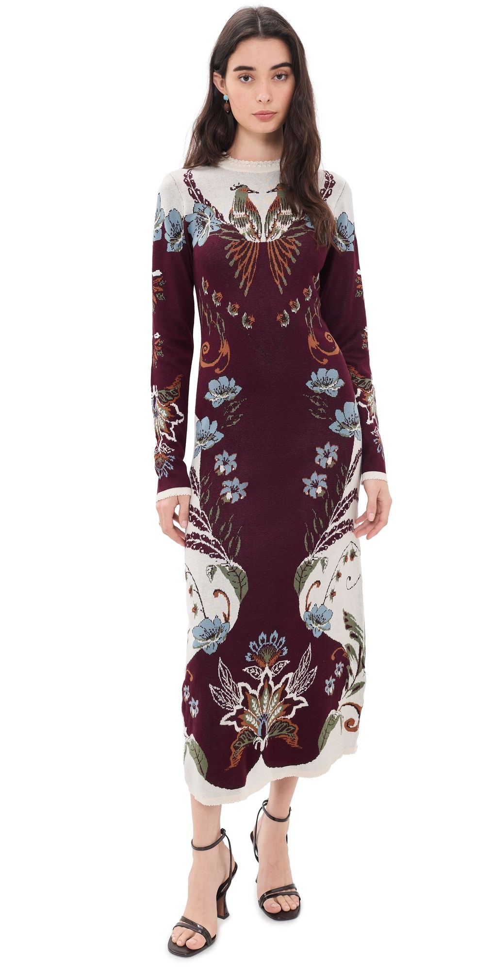 FARM Rio Millena Burgundy Knit Midi Dress Millena Burgundy M