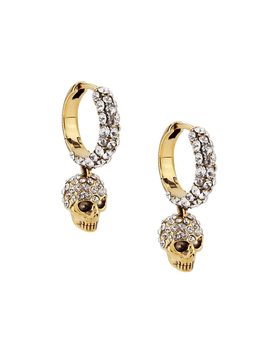 Women's Goldtone Or Silvertone & Crystal Skull Drop Earrings - Sapphire