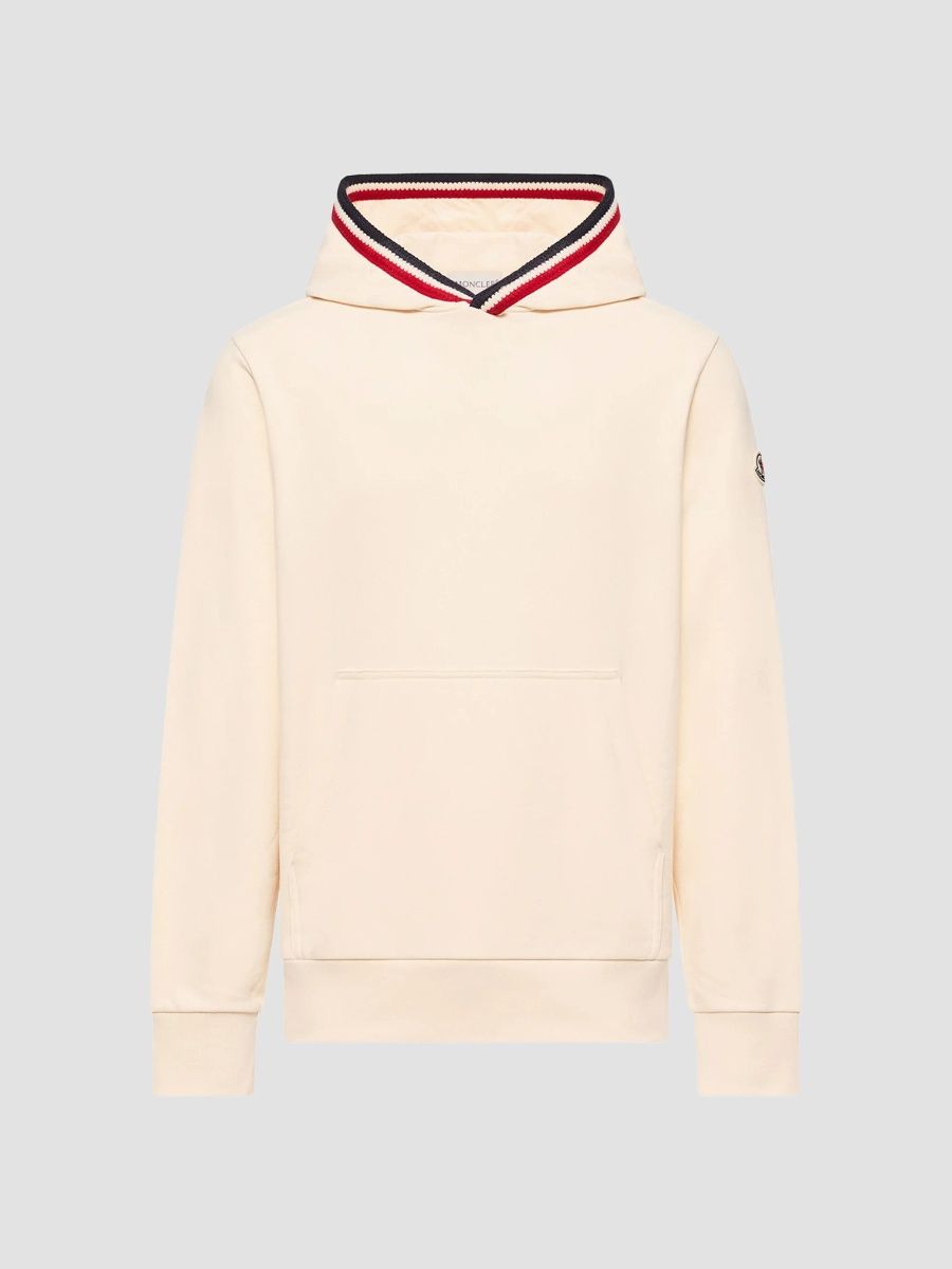 Moncler Men's Hoodie in Cotton - White Ivory - Size Large