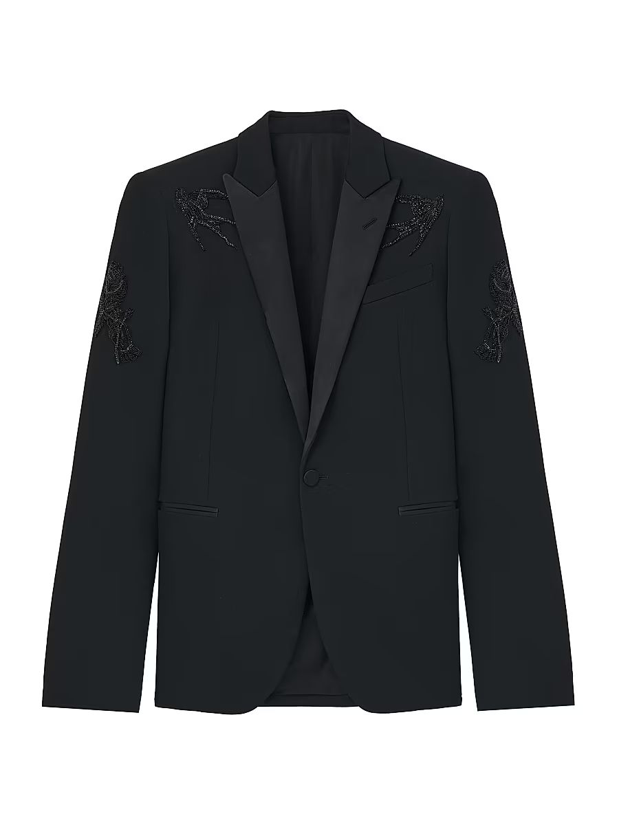 Men's Embellished Wool Tuxedo Jacket - Black - Size 42