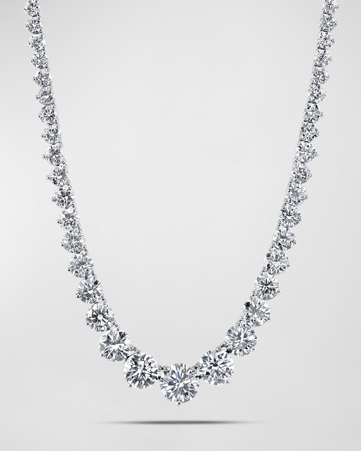 Platinum Three-Prong Round White Diamond Riviera Necklace, 31.17tcw, 16"