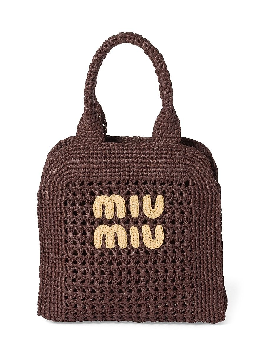 Women's Raffia-Effect Woven Tote Bag - Dark Brown