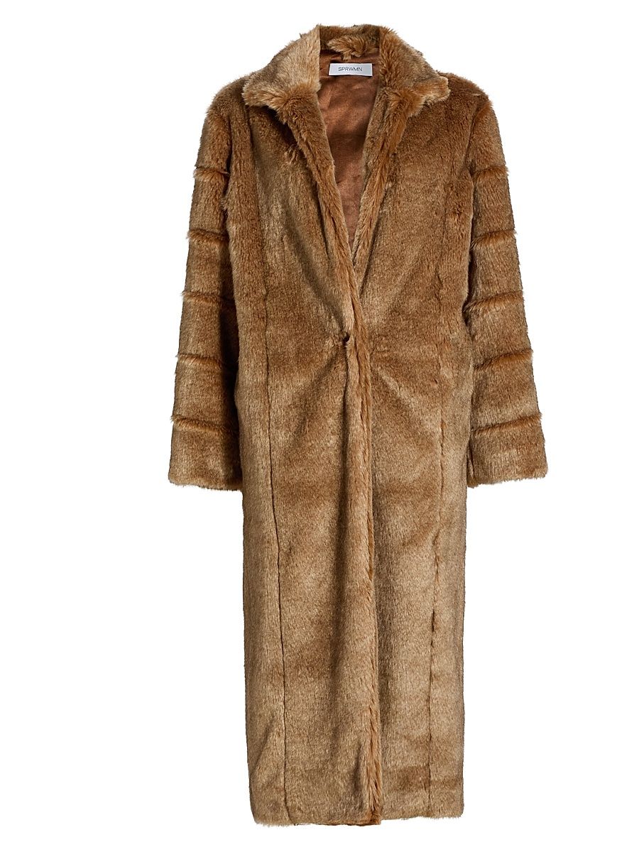Women's Iris Faux-Fur Oversized Longline Coat - Camel - Size Large