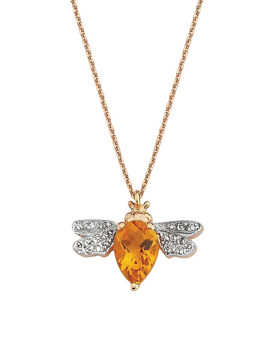 Women's Honey 14K Rose Gold, Citrine, & 0.04 TCW Diamond Bee Pendant Necklace - Rose Gold