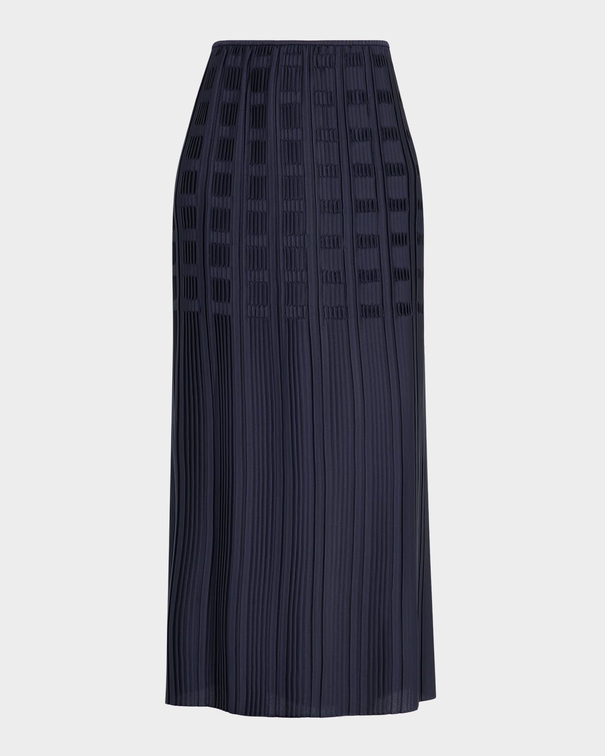 Basketweave Plisse Recycled Satin Midi Skirt