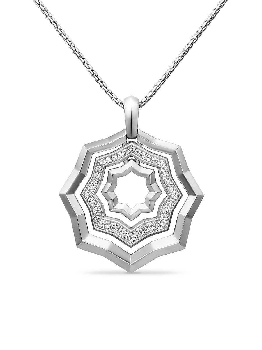 Women's Zig Zag Stax Pendant Necklace in Sterling Silver with Diamonds, 28MM - Diamond