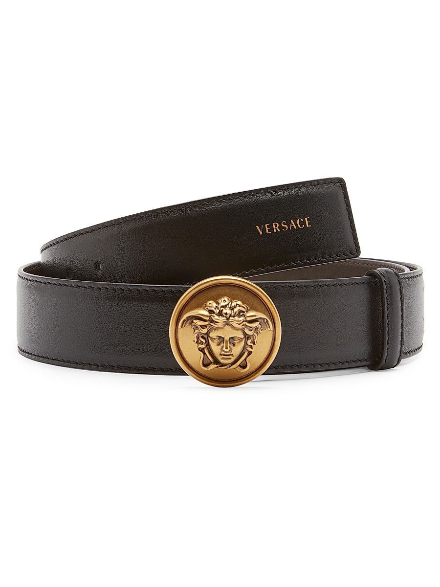 Men's Medusa Leather Belt - Black Gold - Size 44