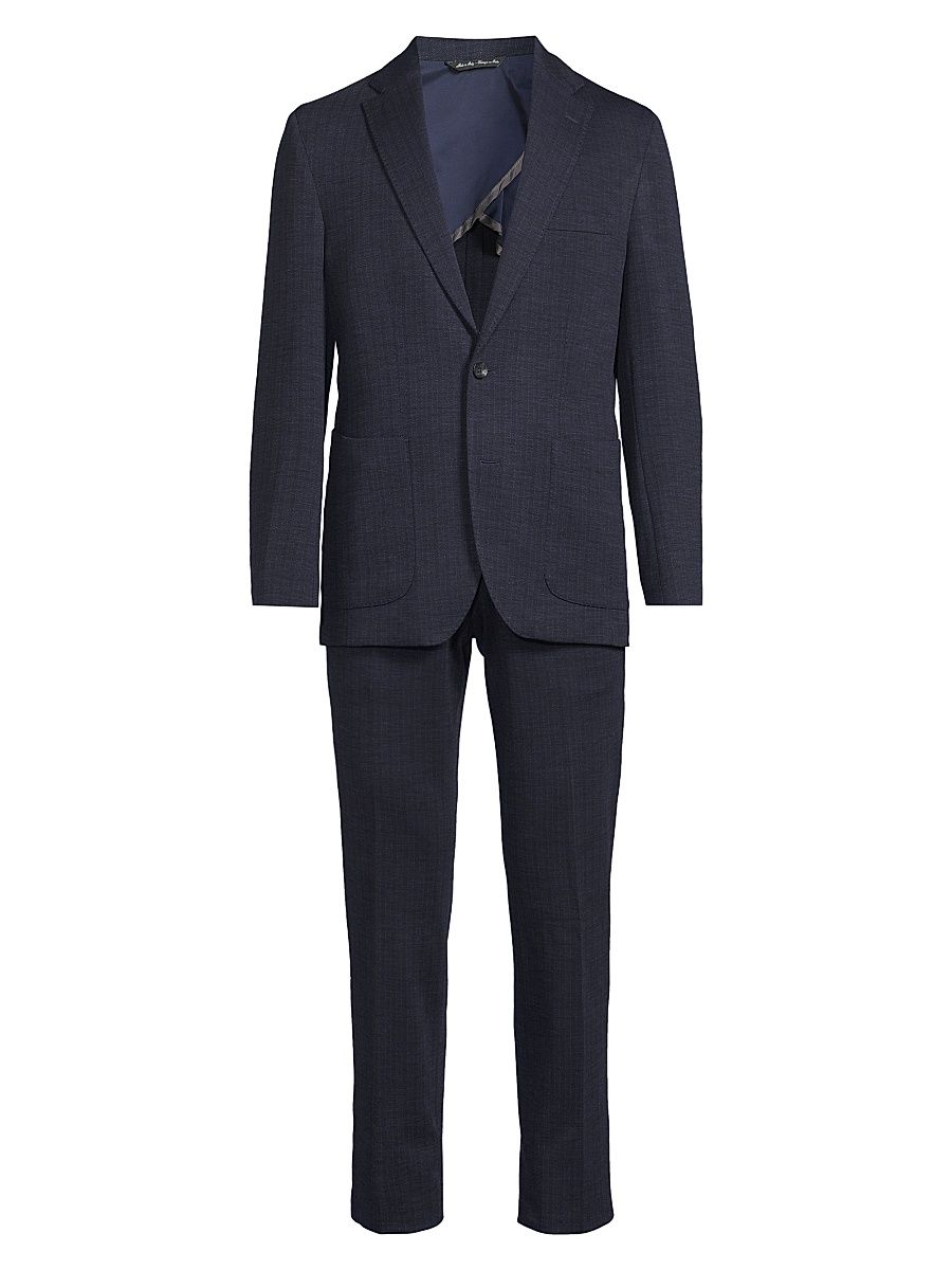 Men's COLLECTION Chevron Nested Wool Suit - Navy - Size 42