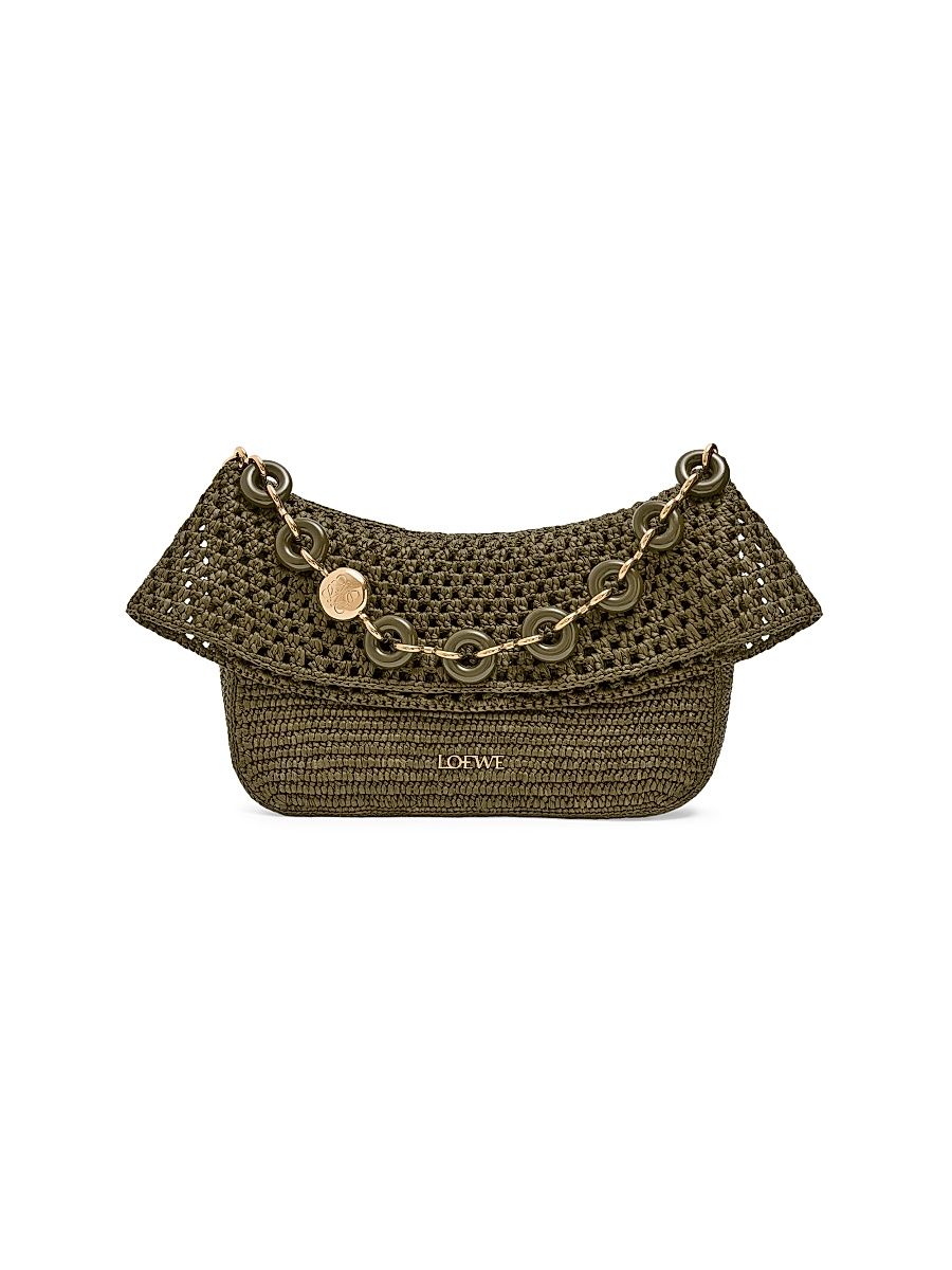 Women's LOEWE x Paula's Ibiza Small Ola Raffia & Leather Shoulder Bag - Dark Khaki Green
