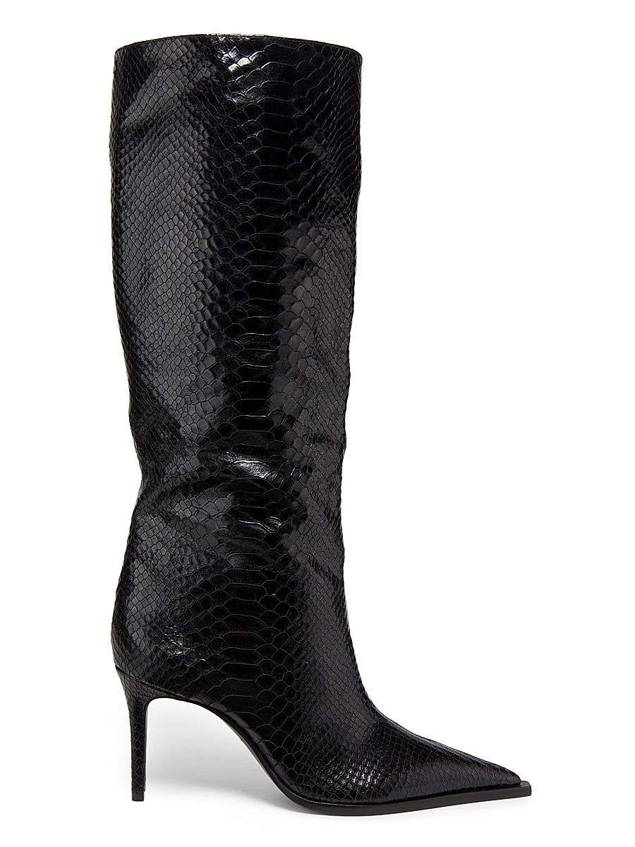 Women's Mary Up 80MM Snake-Embossed Leather Boots - Black - Size 11