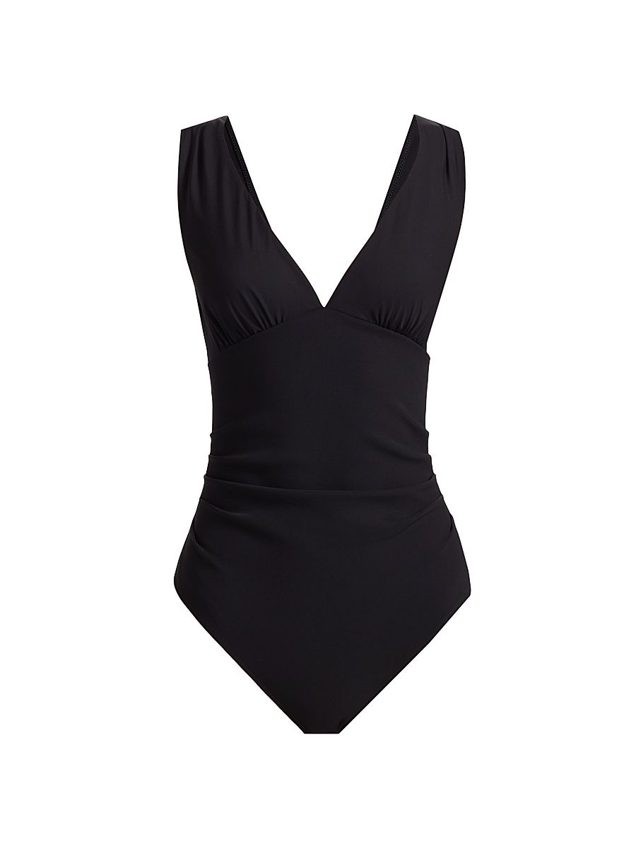 Women's Nadez Ruched V-Neck One-Piece Swimsuit - Black - Size 6