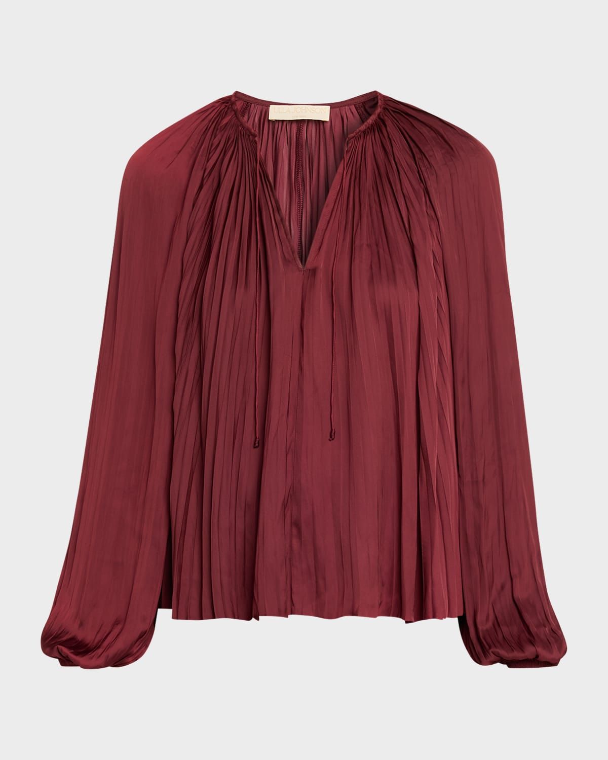 Electra Pleated Satin Peasant Blouse