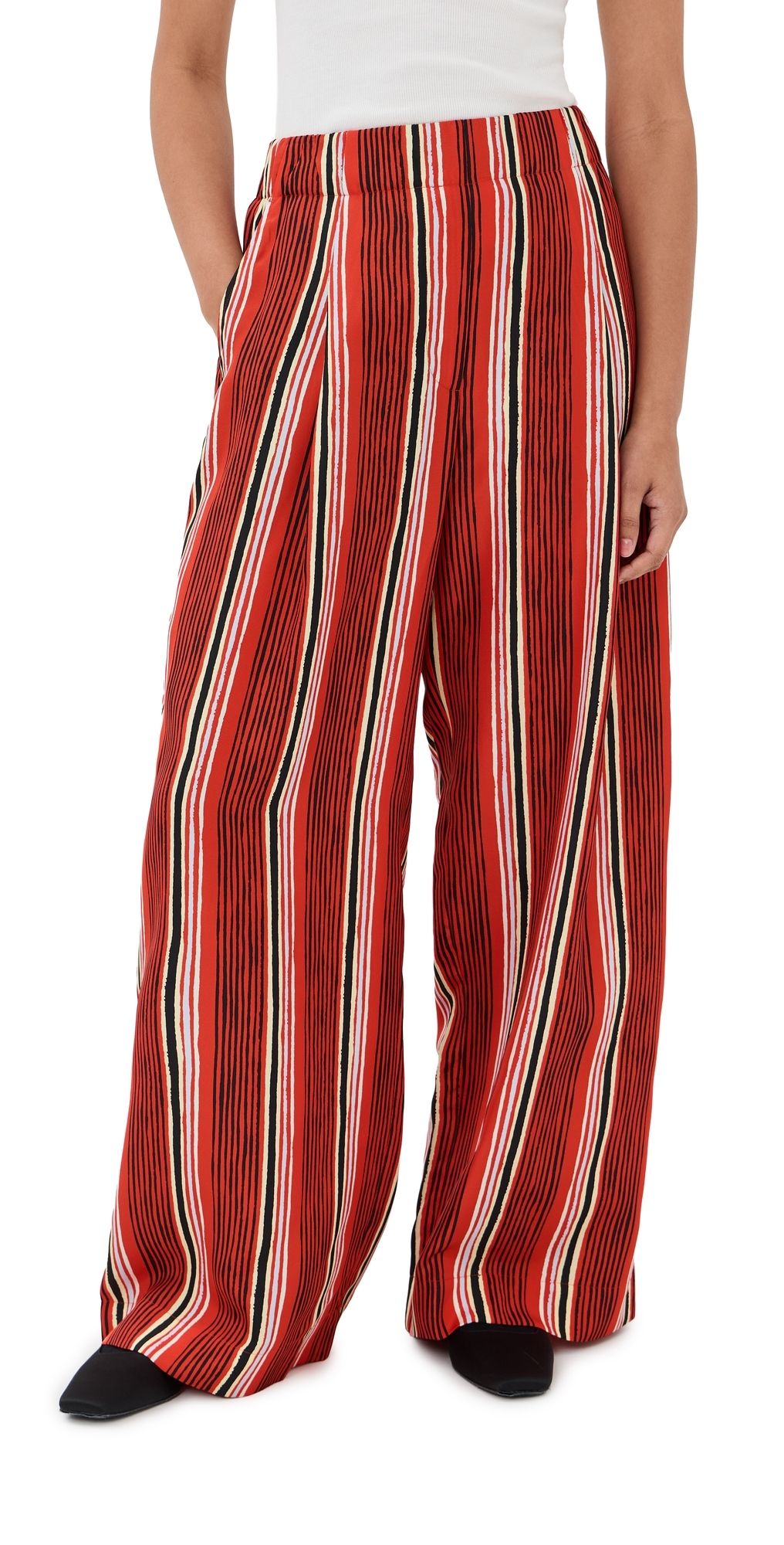Proenza Schouler Amira Pants In Printed Silk Habotai Vermillion Multi M