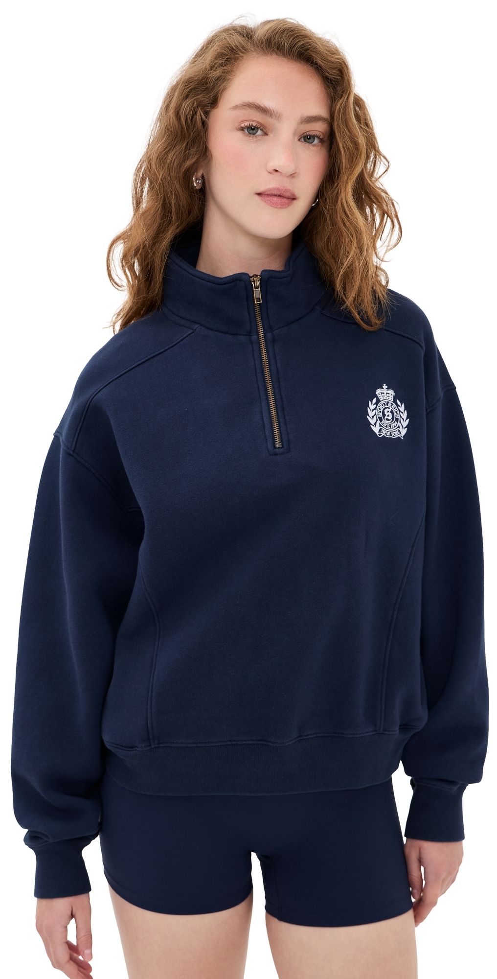 Sporty & Rich NY Crest Embroidered Quarter Zip Dark Navy L