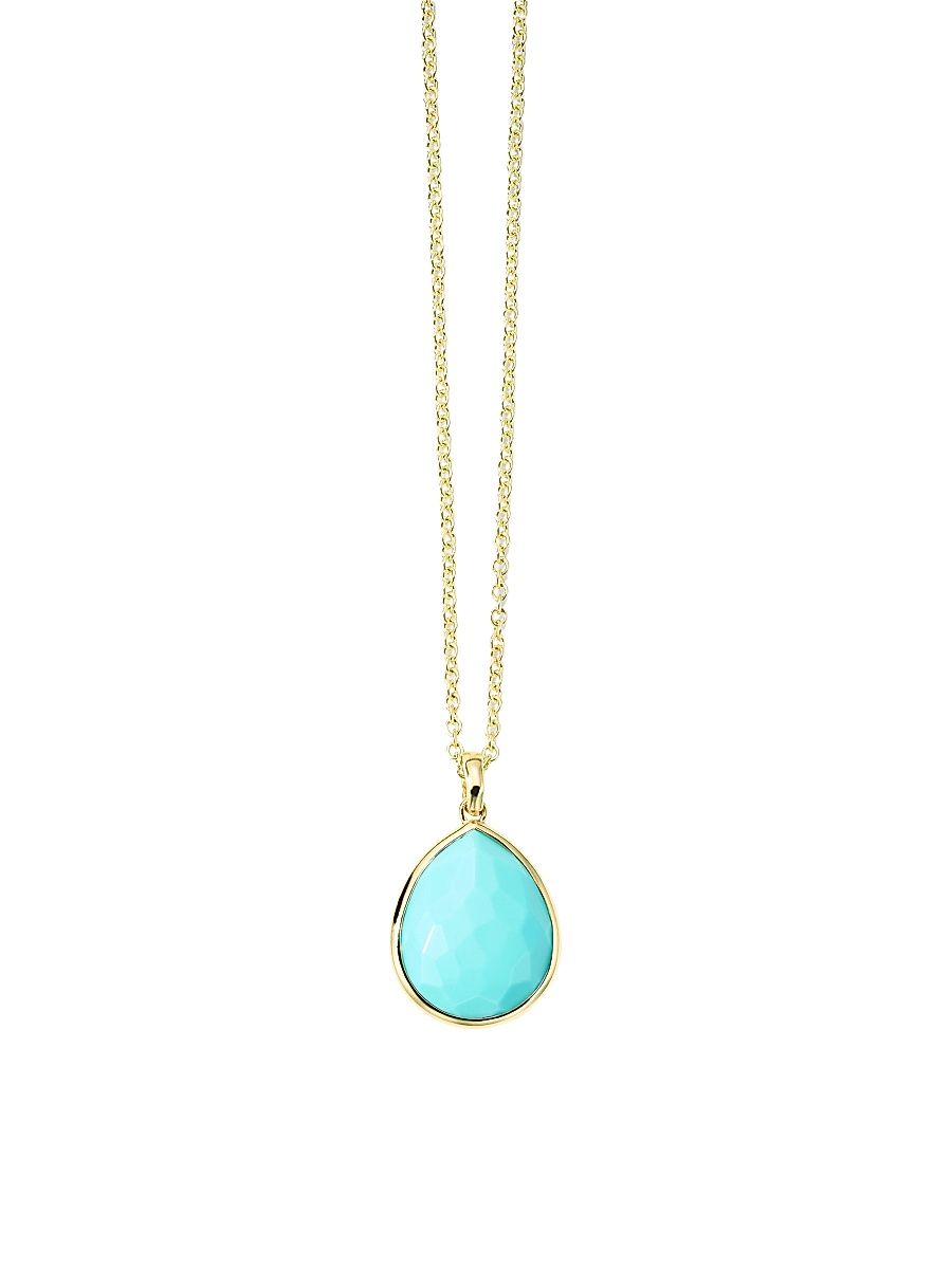 Women's Rock Candy 18K Yellow Gold & Turquoise Medium Teardrop Pendant Necklace - Alpine