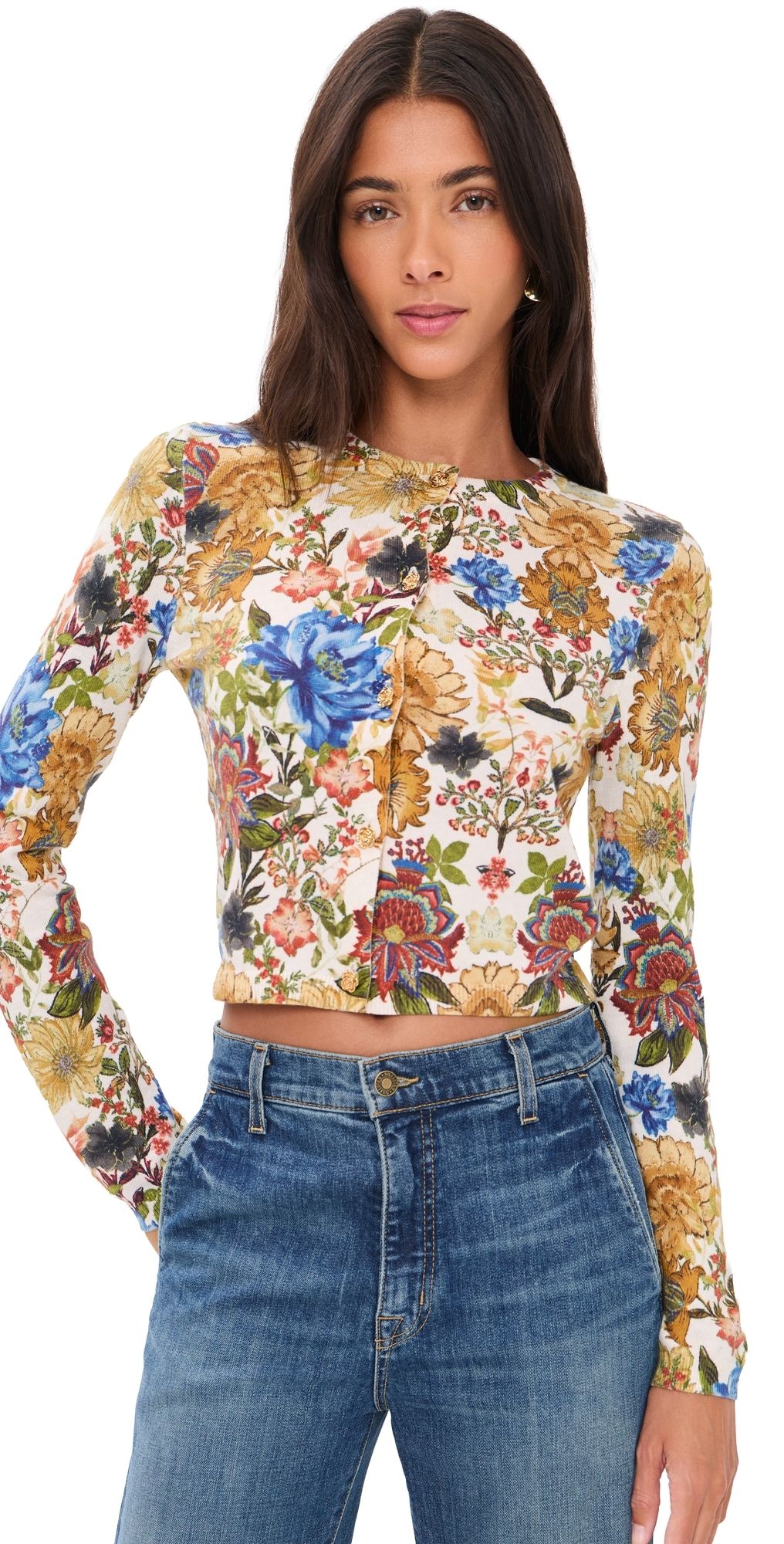 ALICE + OLIVIA Carson Printed Cardigan Fallen Petals Sm L