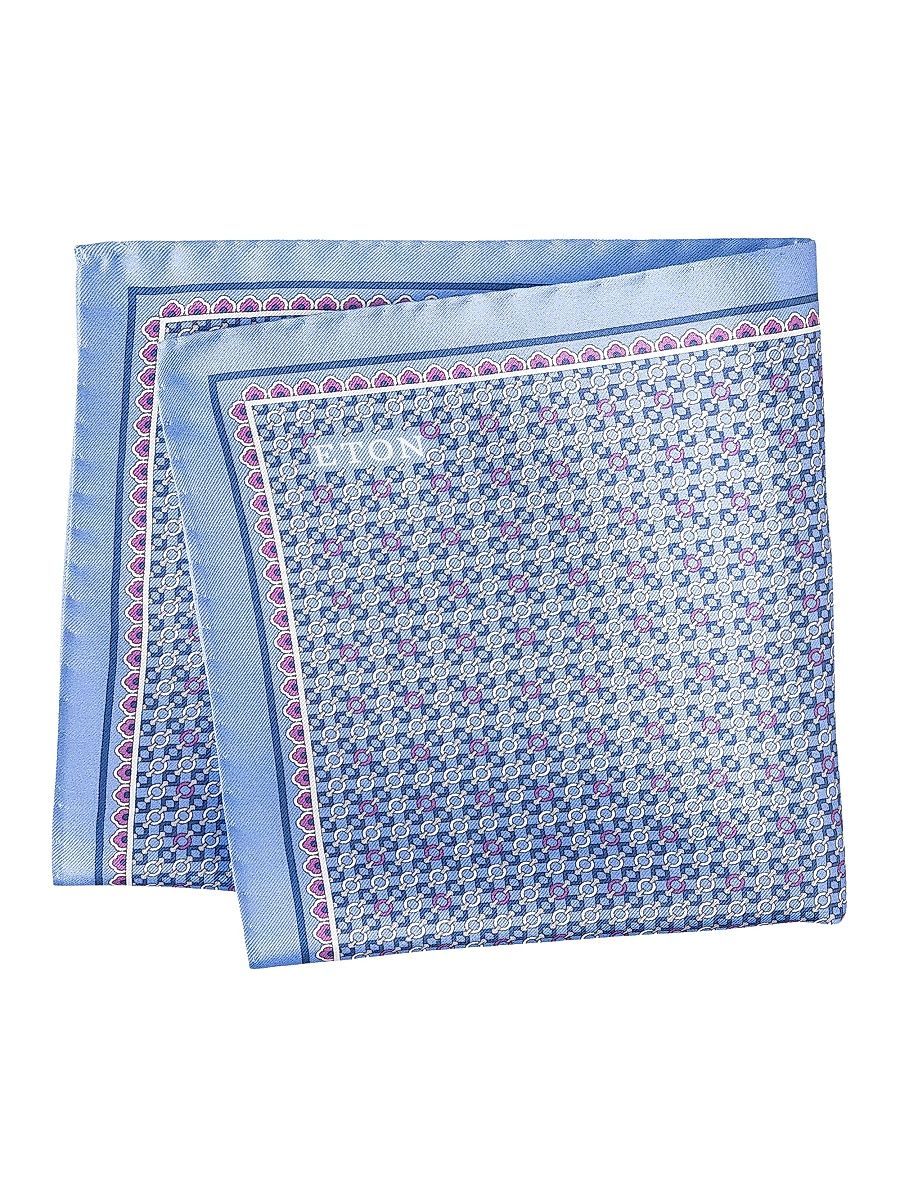Men's Micro-Geometric Print Silk Pocket Square - Blue
