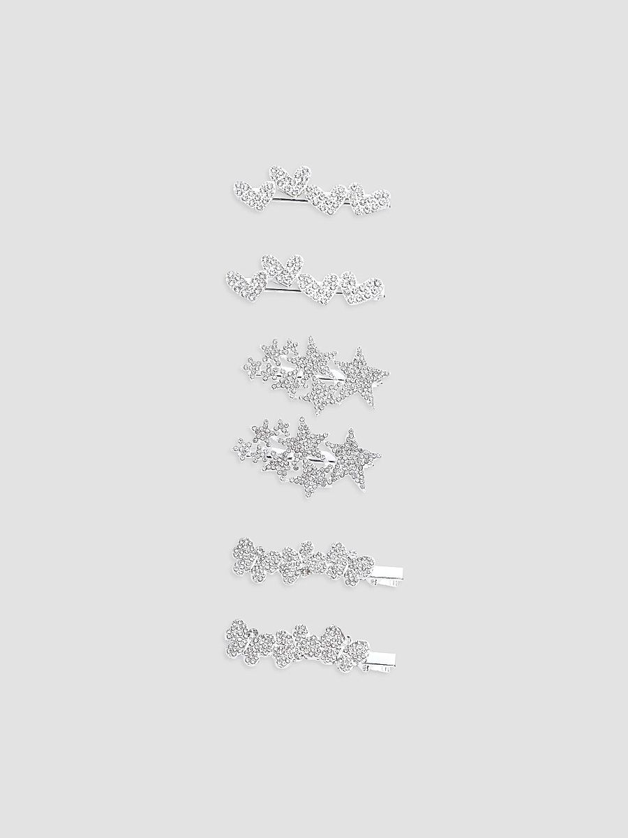 Girl's Crystal Spark Hair Clip Set - Silver