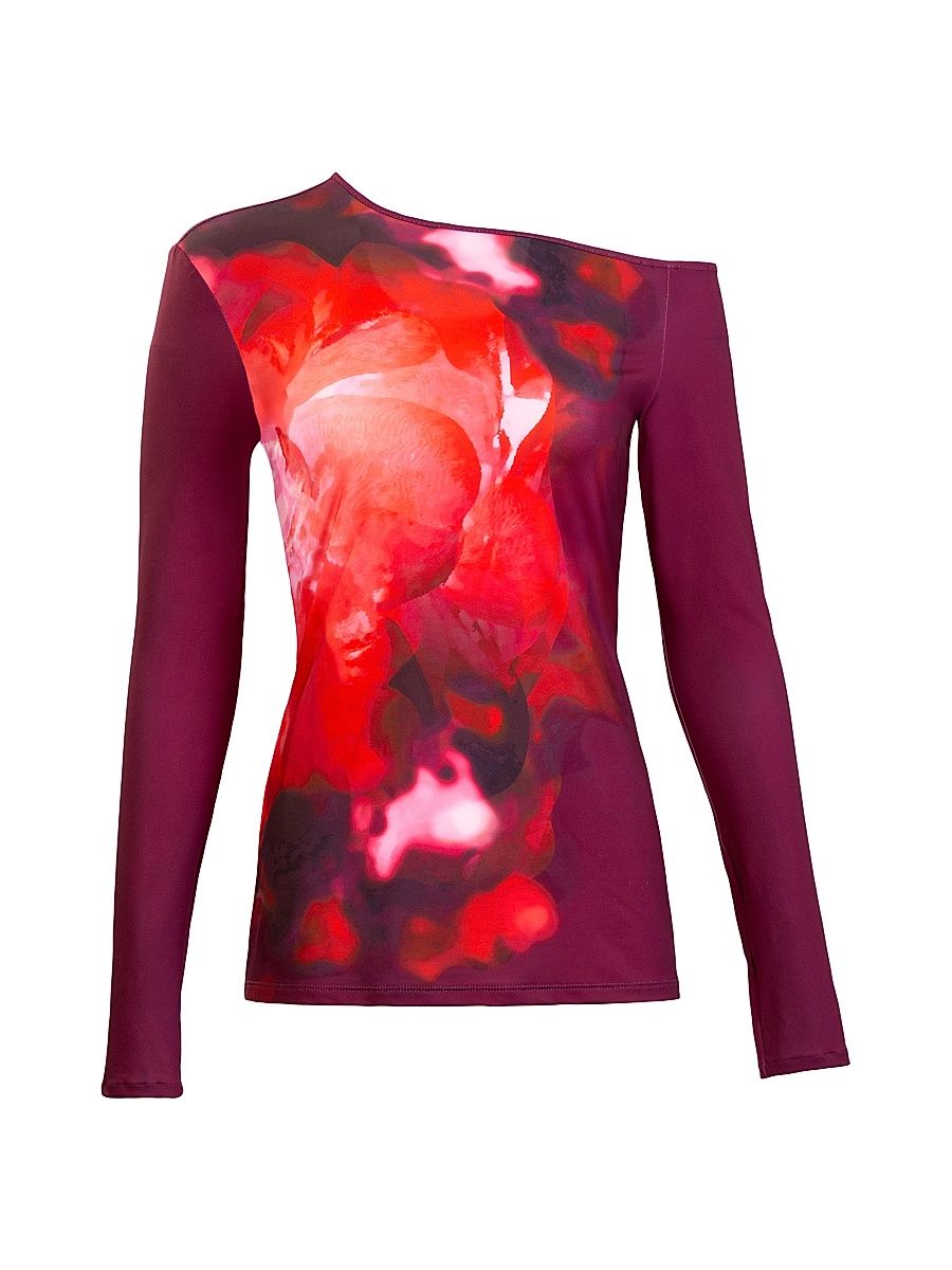 Women's Sabra Tie-Dye Off-The-Shoulder Blouse - Burgundy Flower - Size Large