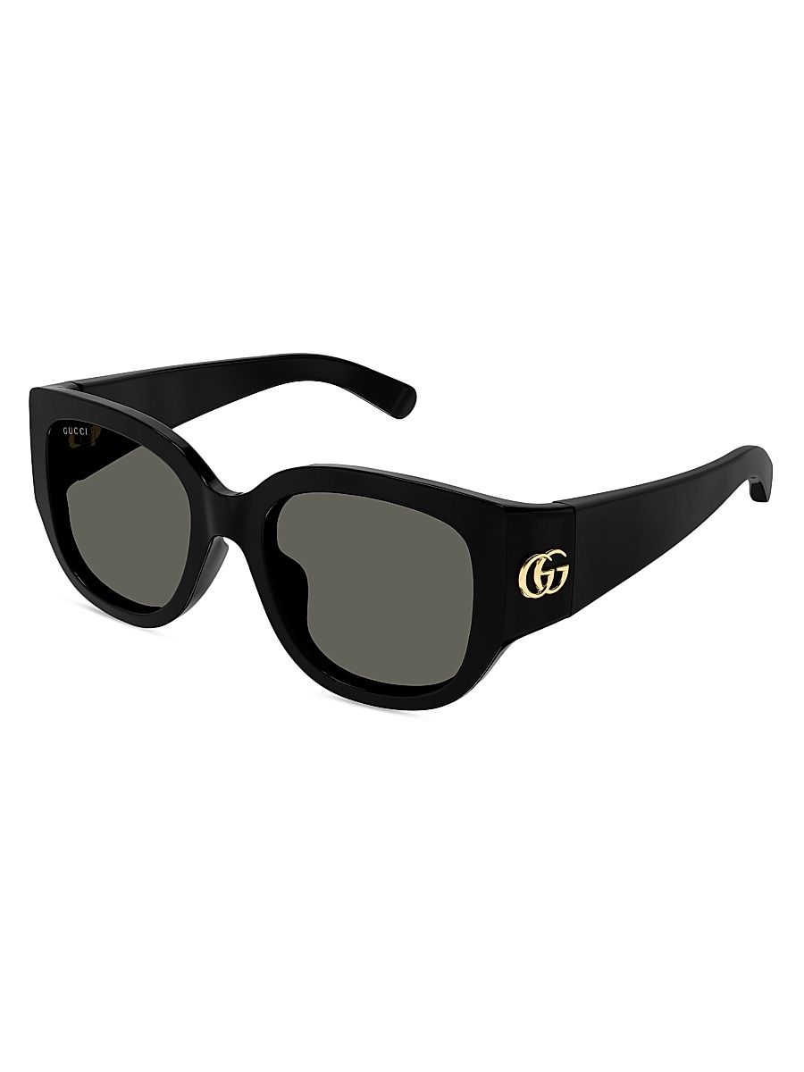 Women's GG Corner 52MM Round Injection Sunglasses - Black Grey
