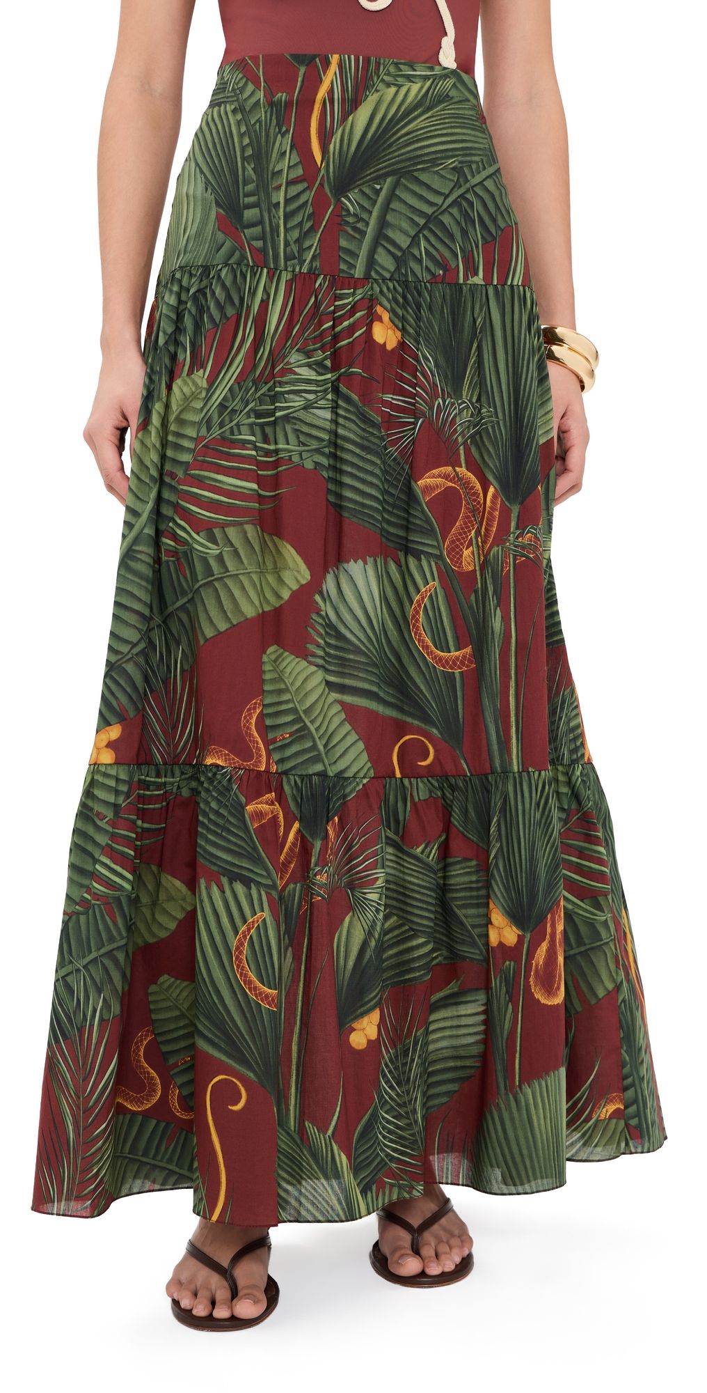 Johanna Ortiz Territorio Atemporal Coverup Maxi Skirt Wine/Green 2