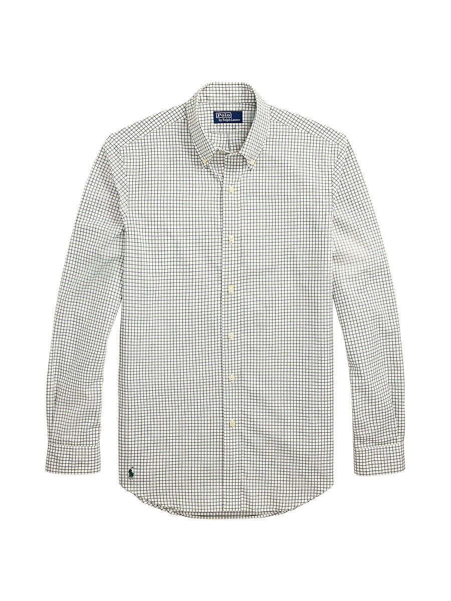 Men's Tattersall Cotton Poplin Button-Down Shirt - Cream Forest Multi - Size XXL