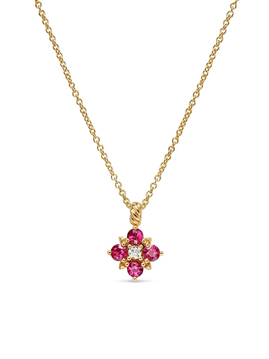 Women's Petite Modern Renaissance Pendant Necklace in 18K Yellow Gold - Ruby - Size 17