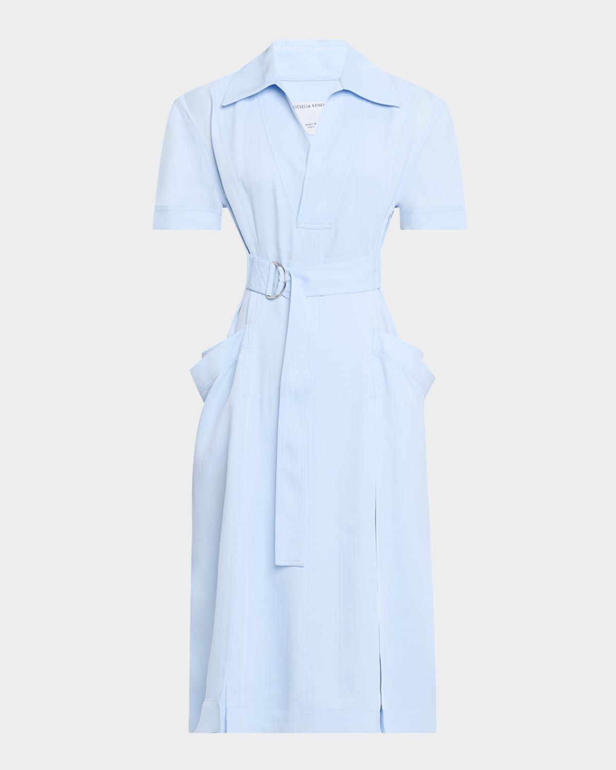 Short-Sleeve Belted Fine Twill Midi Shirtdress