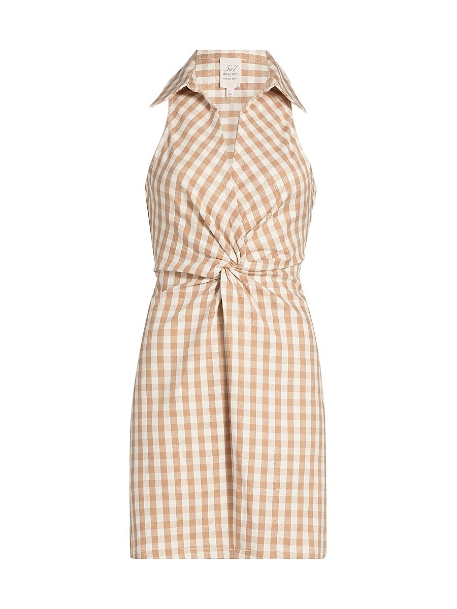 Women's McKenna Gingham Twist Minidress - Sahara Light Plaster - Size 16