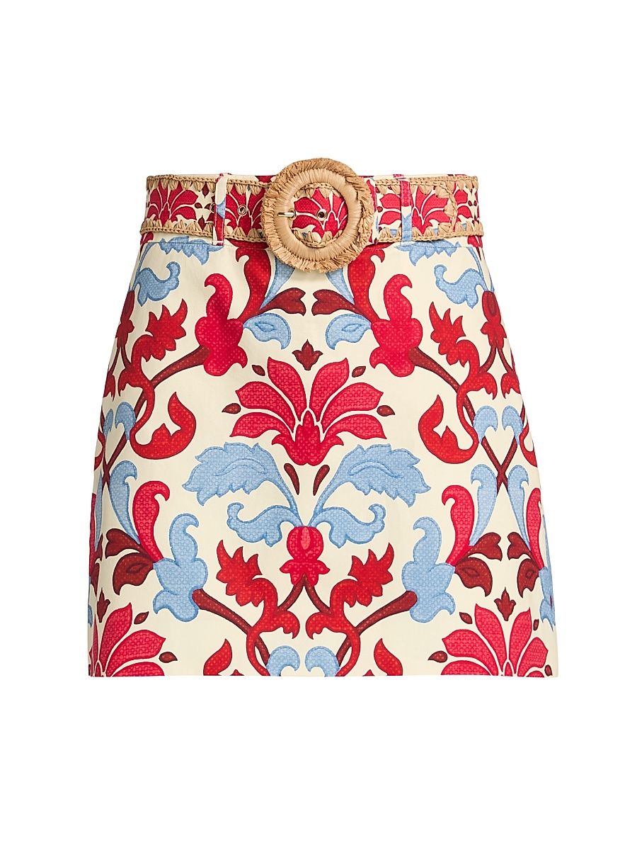 Women's Blaze Floral Cotton Miniskirt - Fluer Crest Ivory - Size 14