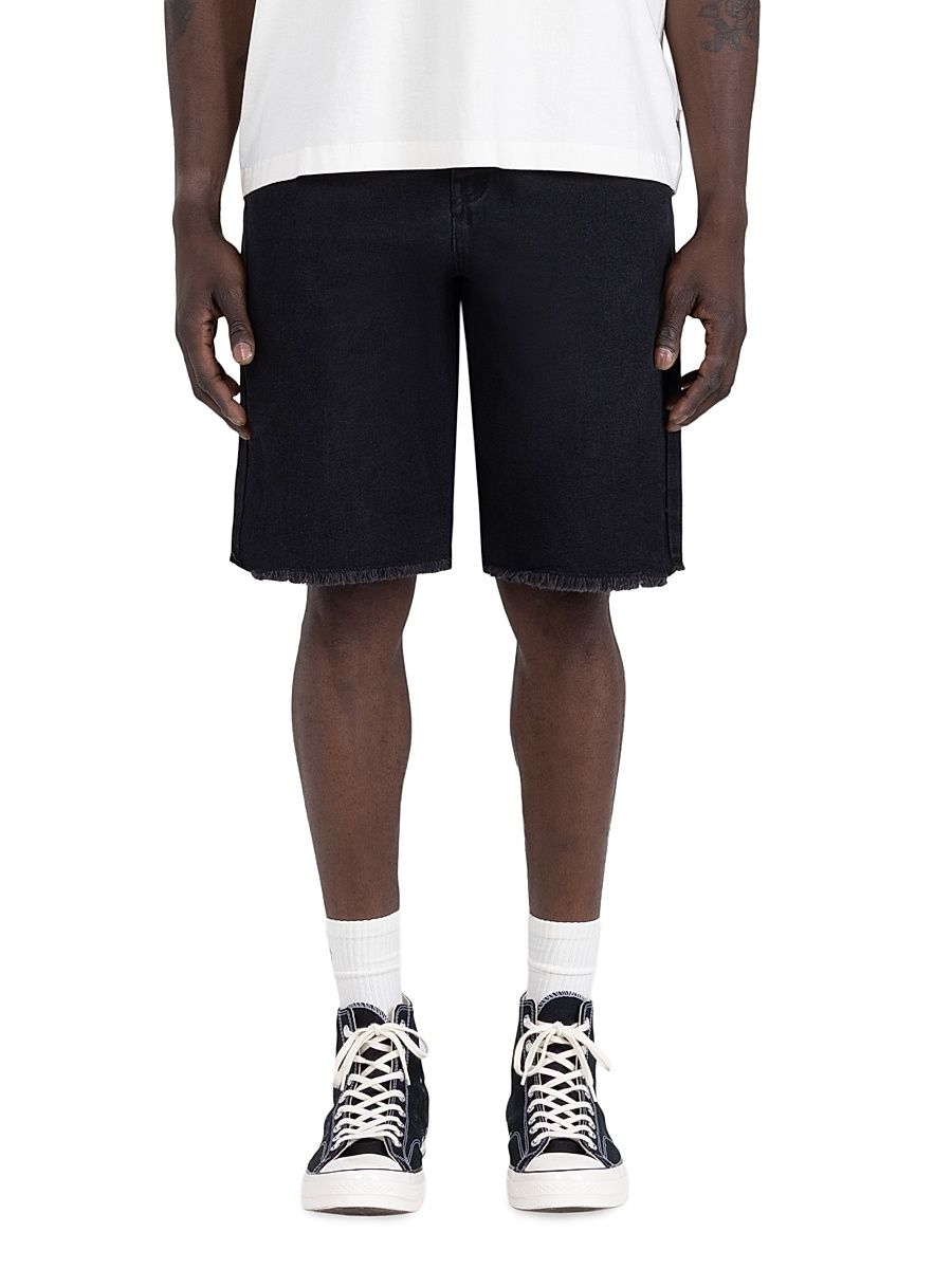 Men's Fringe-Hem Cotton-Blend Drawstring Shorts - Black - Size XXL