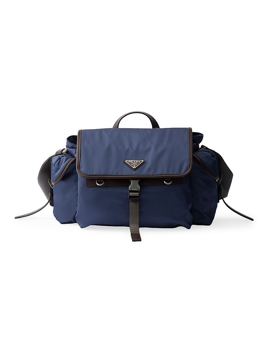 Men's Re-Nylon and Leather Shoulder Bag - Blue