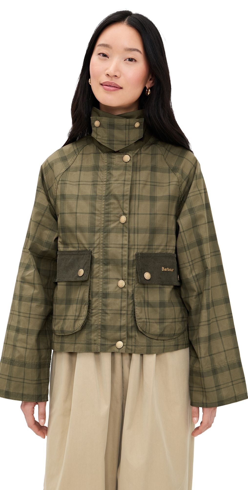 Barbour Tartan Cropped Beadnell Casual Jacket Dusky Green Tartan/Highland 8