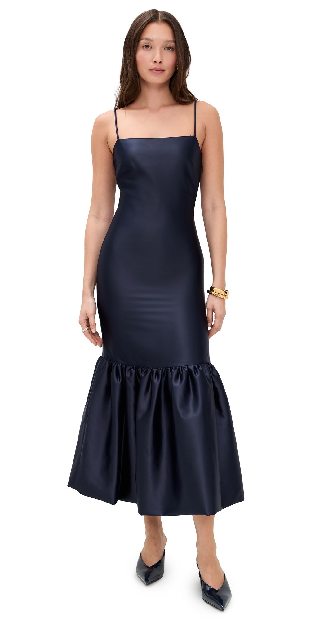 CAROLINE CONSTAS Sydney Ruffle Hem Gown Navy L