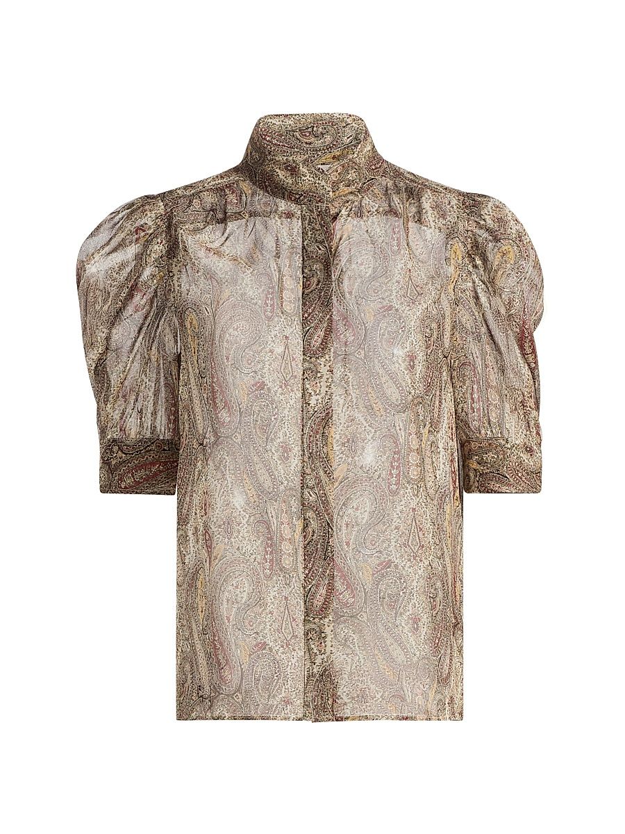 Women's The Gillian Paisley Silk Top - Ecru Multi - Size XL