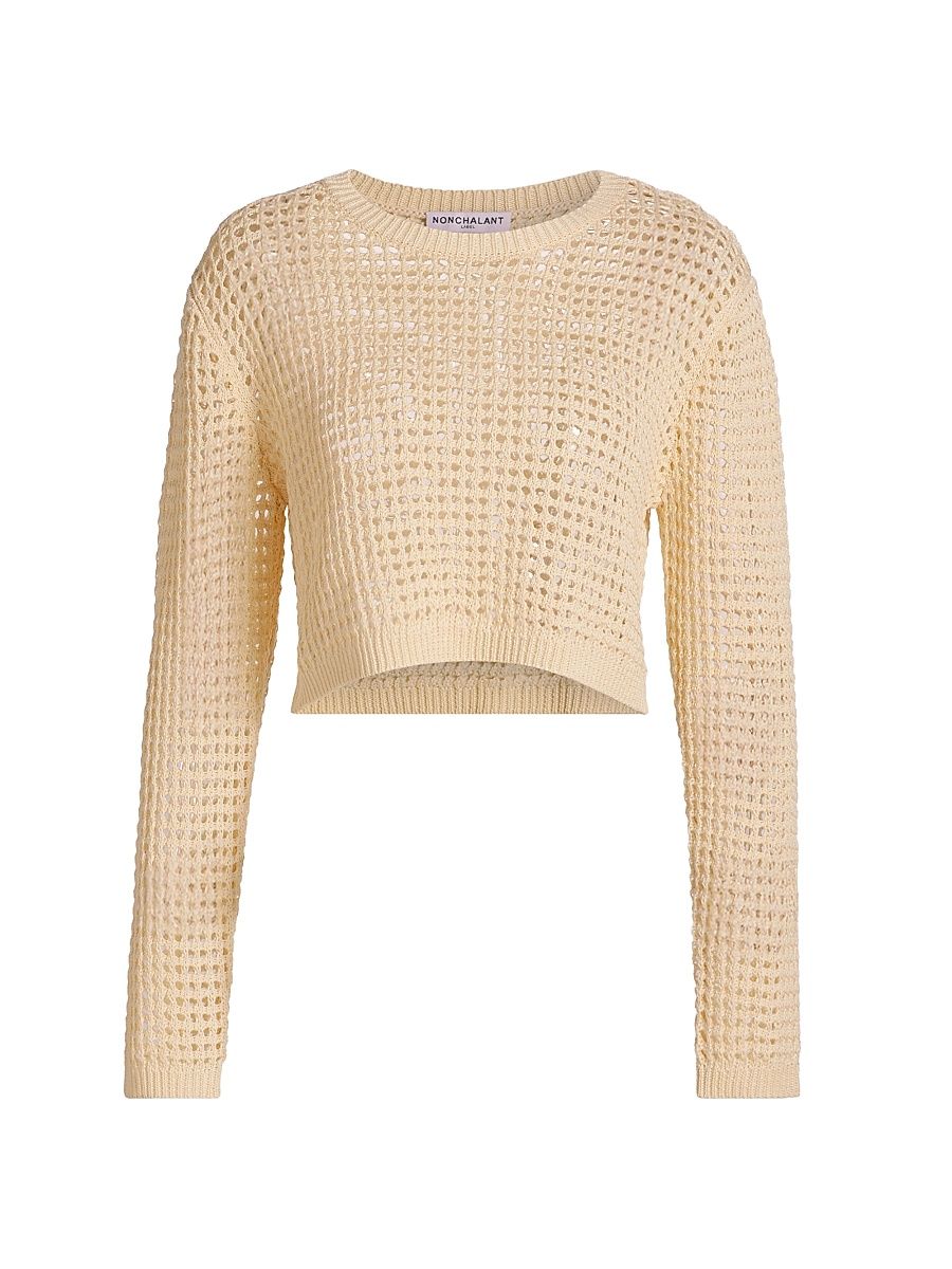 Women's Jovi Open-Knit Crop Sweater - Beige - Size Large