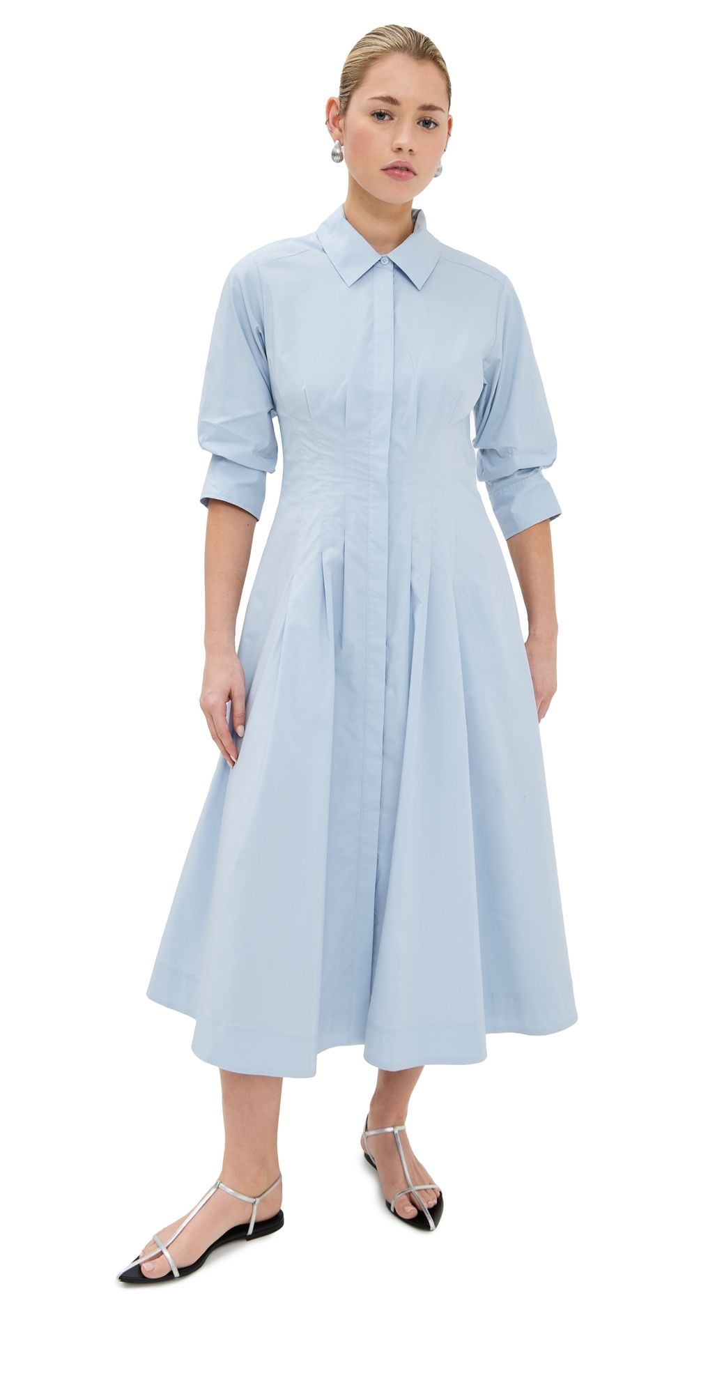 SIMKHAI Jazz Pintuck Midi Dress Periwinkle Sky XS