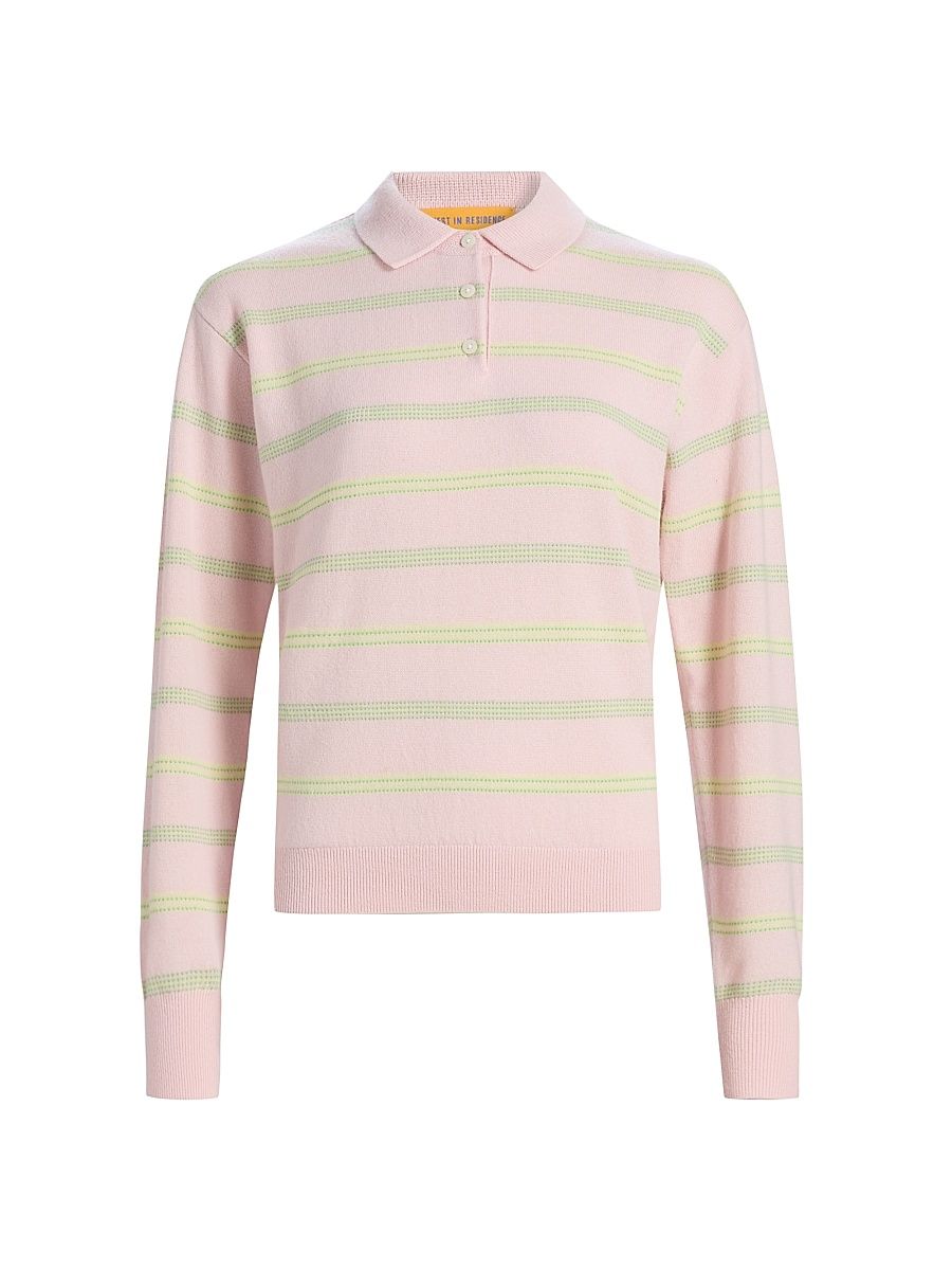 Women's Collegiate Striped Cashmere Polo Top - Powder Pink Combo - Size XL