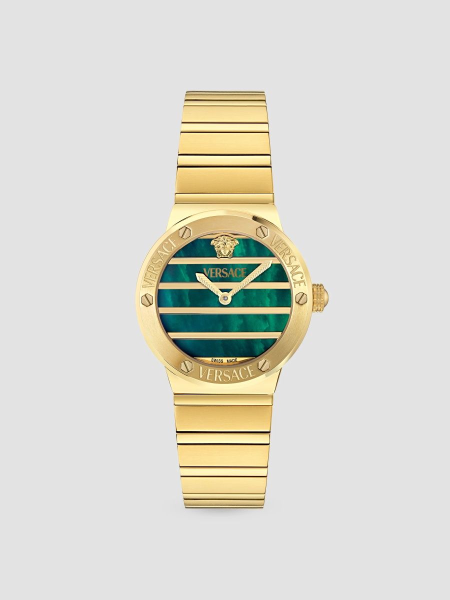 Versace Women's Greca Logo Goldtone Stainless Steel & Green Mother-Of-Pearl Bracelet Watch/33MM - Yellow Gold