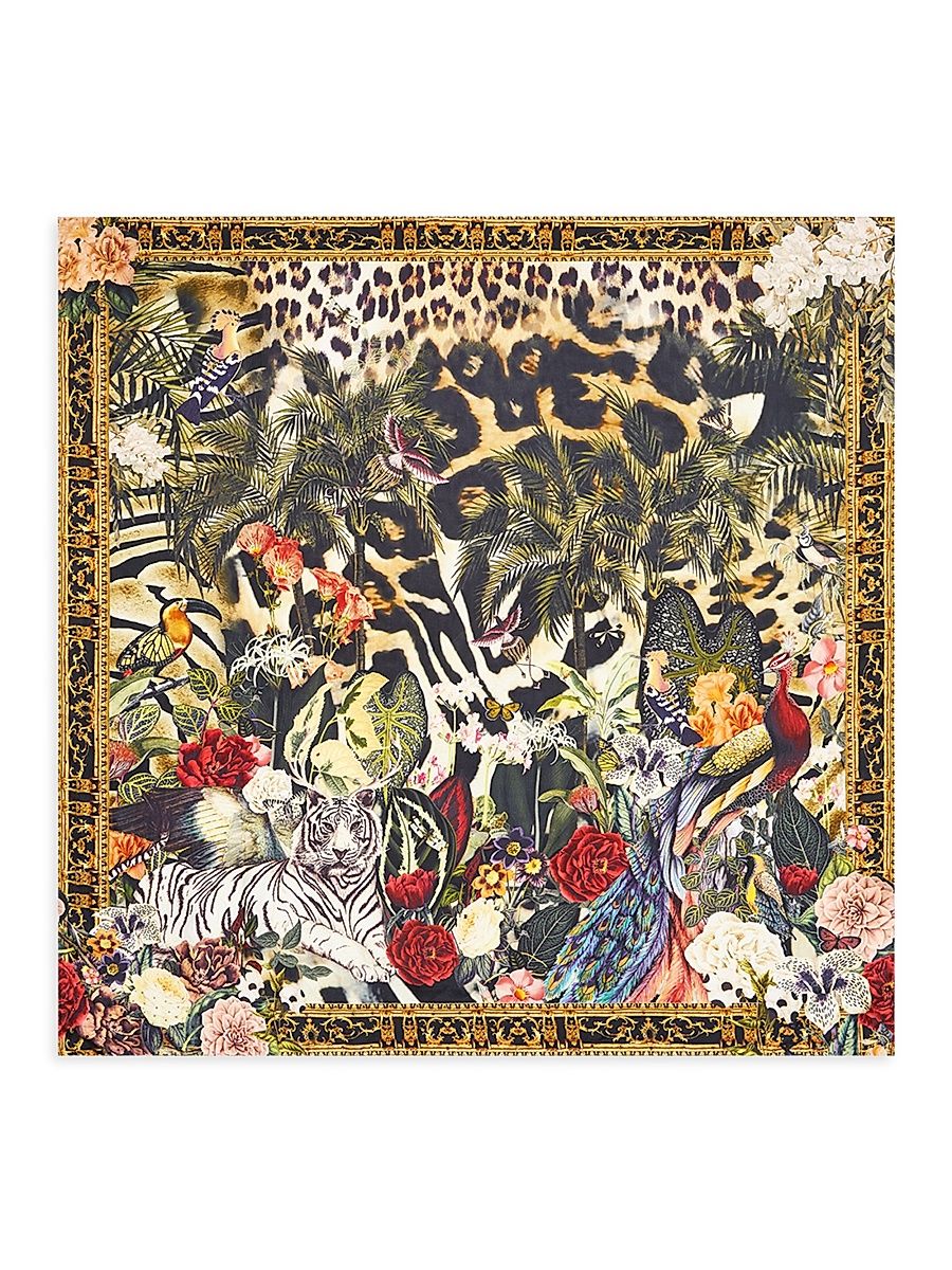 Women's Leotigra Large Crystal-Embellished Silk Scarf - Leotigra Land