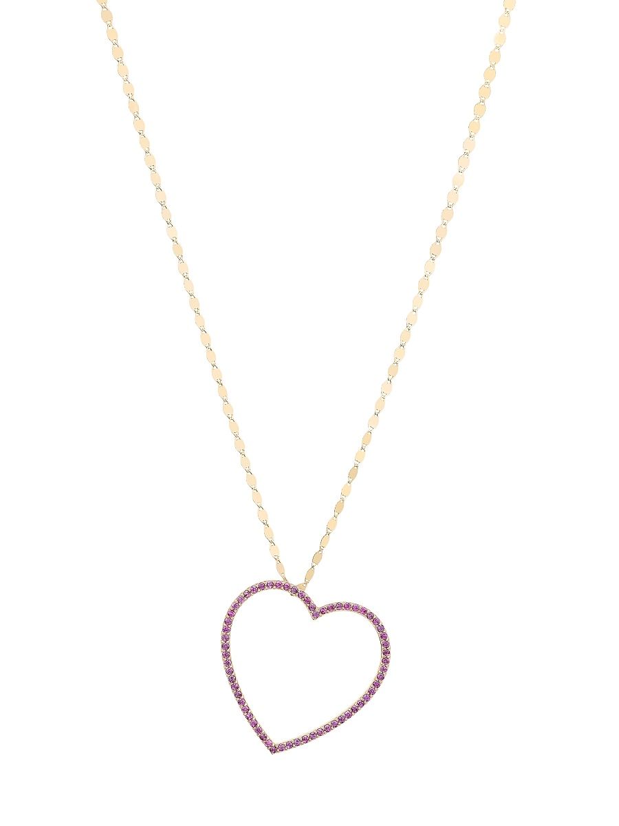 Women's 14K Yellow Gold & Pink Sapphire Open Heart Pendant Necklace - Yellow Gold