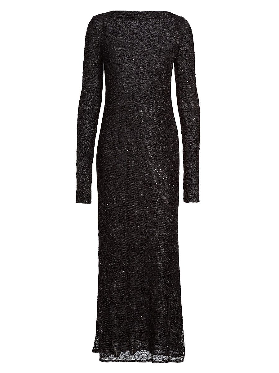 Women's Marlowe Sequined Mesh Maxi Dress - Black - Size 8