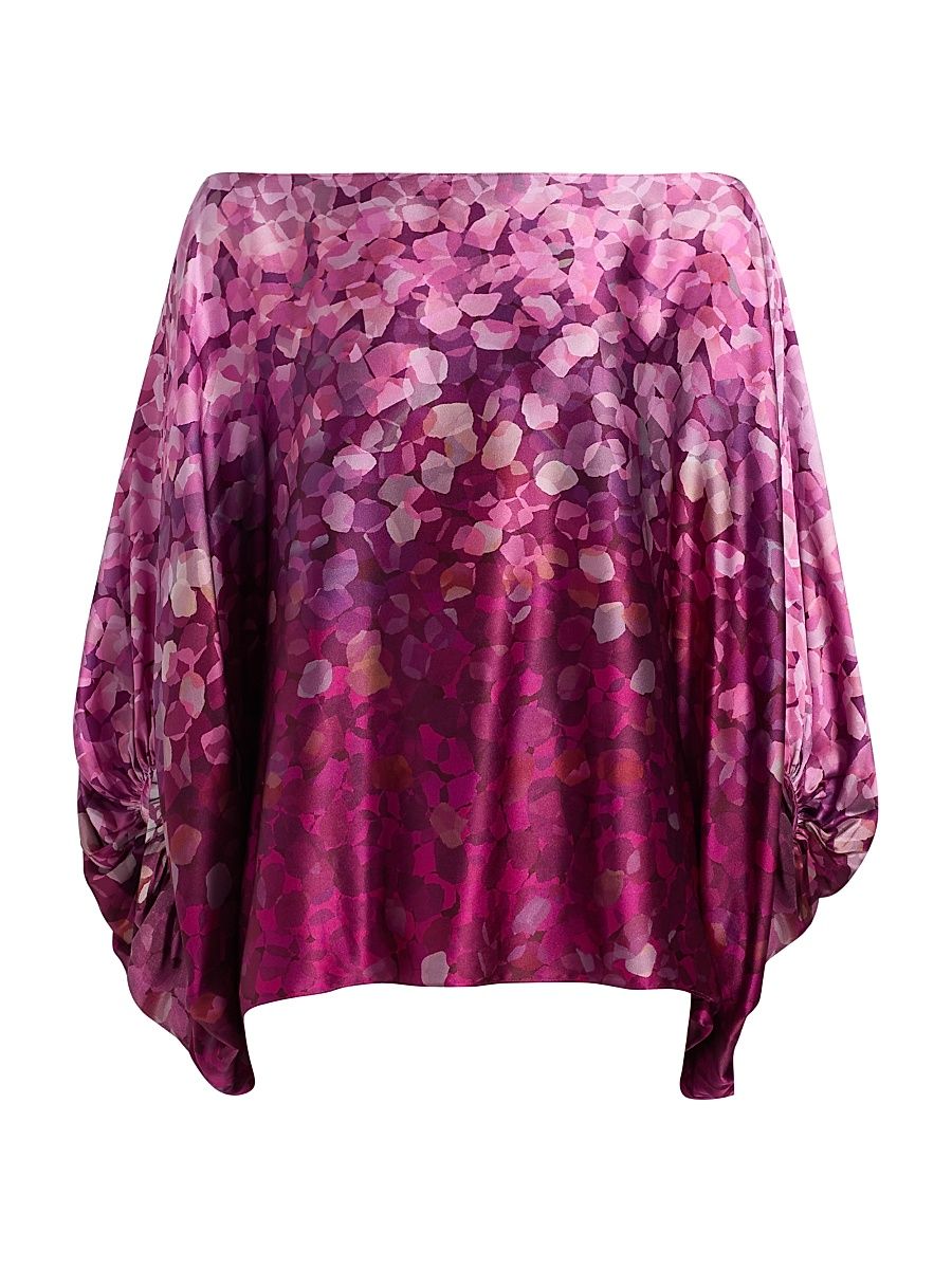 Women's Belagio Petal-Printed Satin Blouse - Magenta Abstract - Size Medium