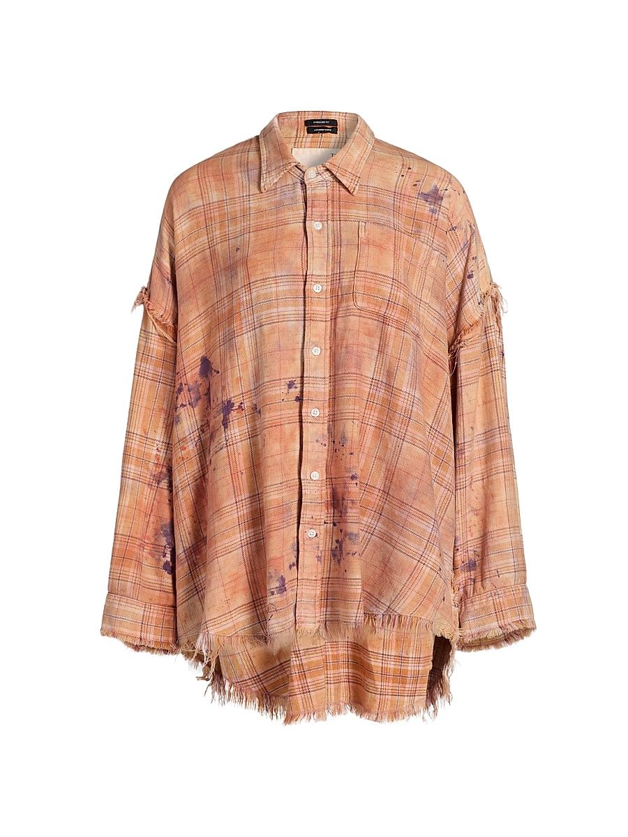Women's Shredded Seam Plaid Shirt - Overdyed Orange Purple Plaid - Size XL