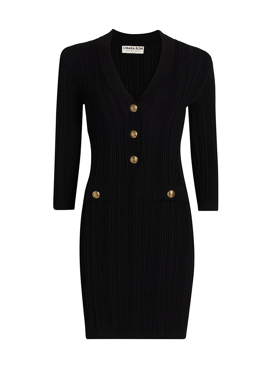 Women's Nuj Pepper Rib-Knit Minidress - Nero - Size Large