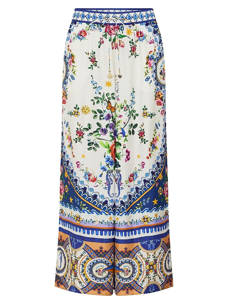 Women's Tiles Darls Silk Printed Pants - Tiles Darls - Size Medium